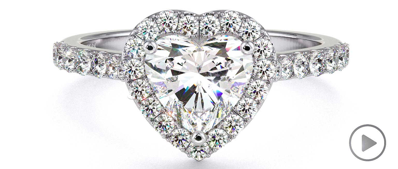 Wholesale Heart Halo Lab Grown Diamond Engagement Ring White Gold top video