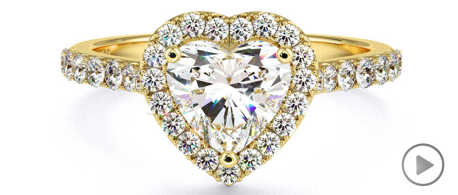Natural Diamond Heart Halo Side Stones Engagement Ring Yellow Gold top video