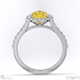 yellow lab grown diamond halo heart shaped side stone engaement ring white gold with 9k white gold metal and heart shape diamond