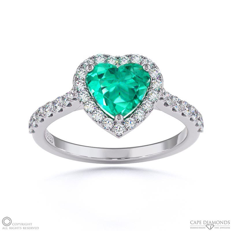 Tourmaline Halo Heart Shaped Side Stone Engagement Ring White Gold