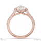 heart lab grown diamond halo cathedral lab grown diamond engagement ring rose gold with pavé side diamonds with 18k rose gold metal and heart shape diamond