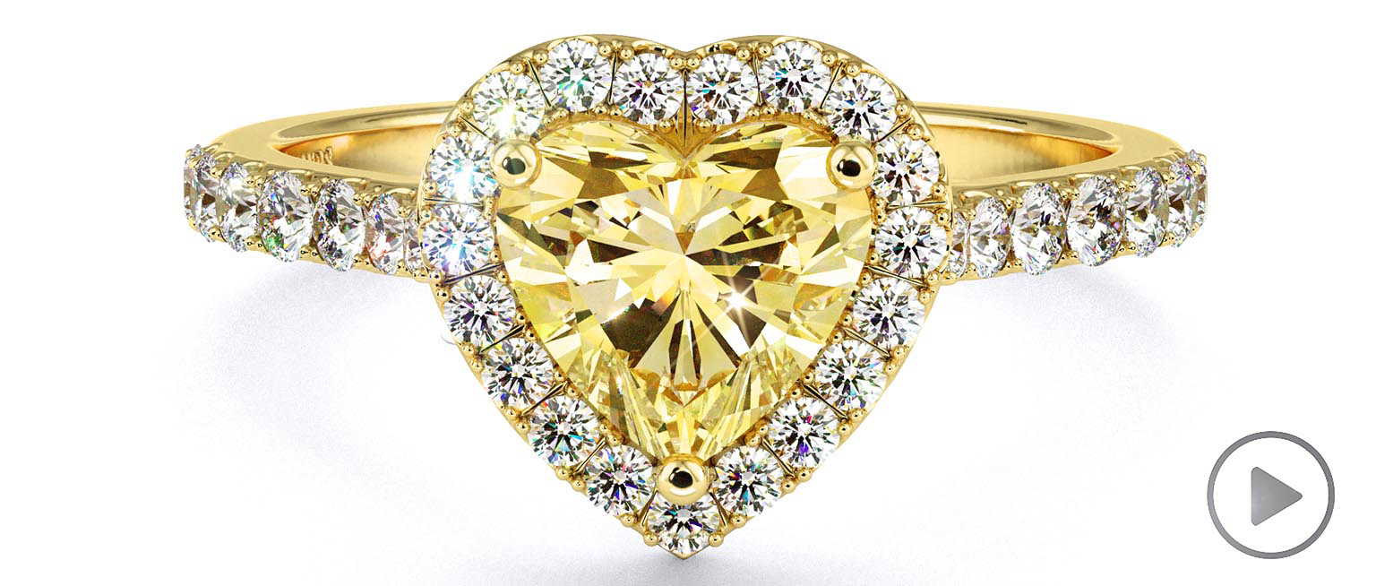 Yellow Lab Grown Diamond Heart Halo Engagement Ring Yellow Gold top video