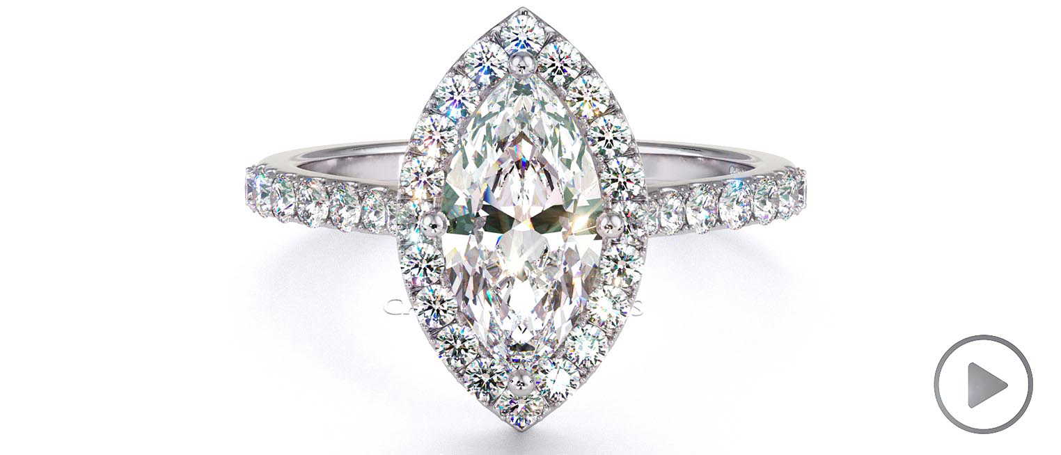 Marquise Cut Natural Diamond Halo Engagement Ring White Gold top video