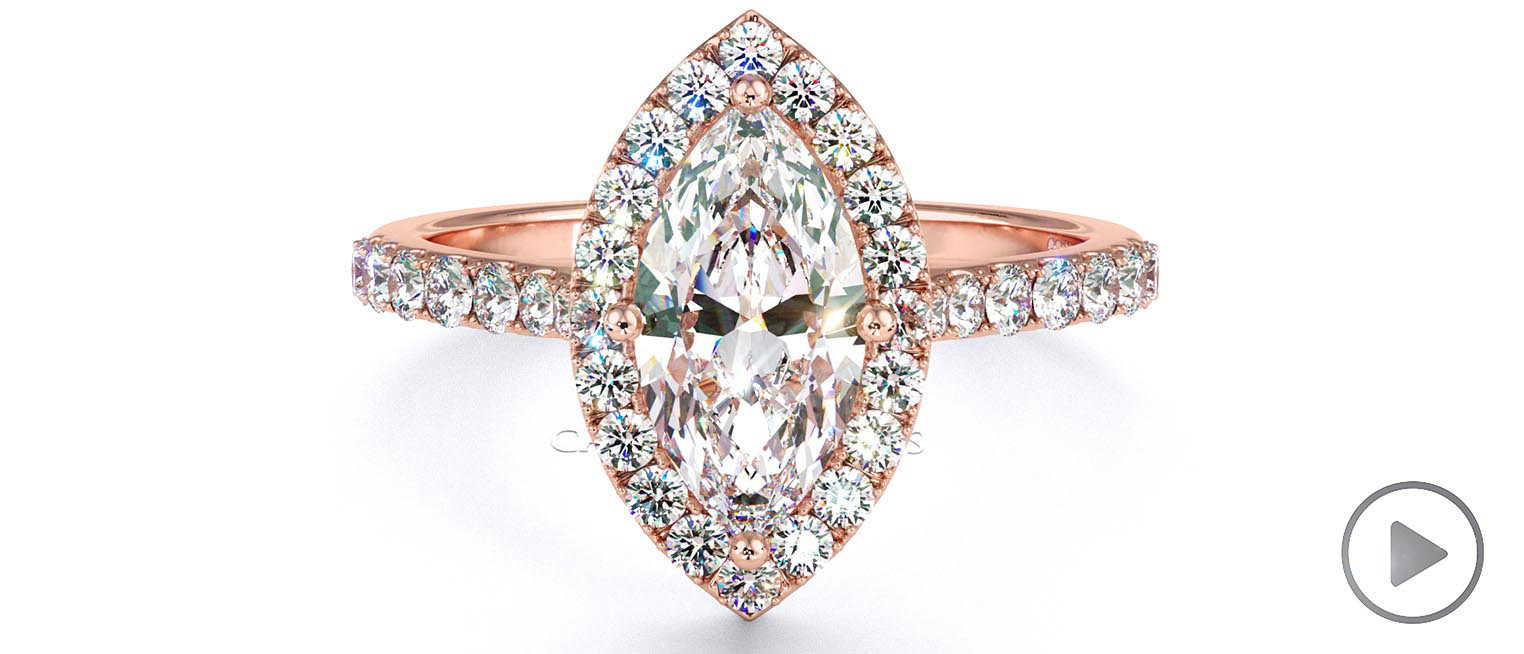 Marquise Cut Natural Diamond Halo Engagement Ring Rose Gold top video
