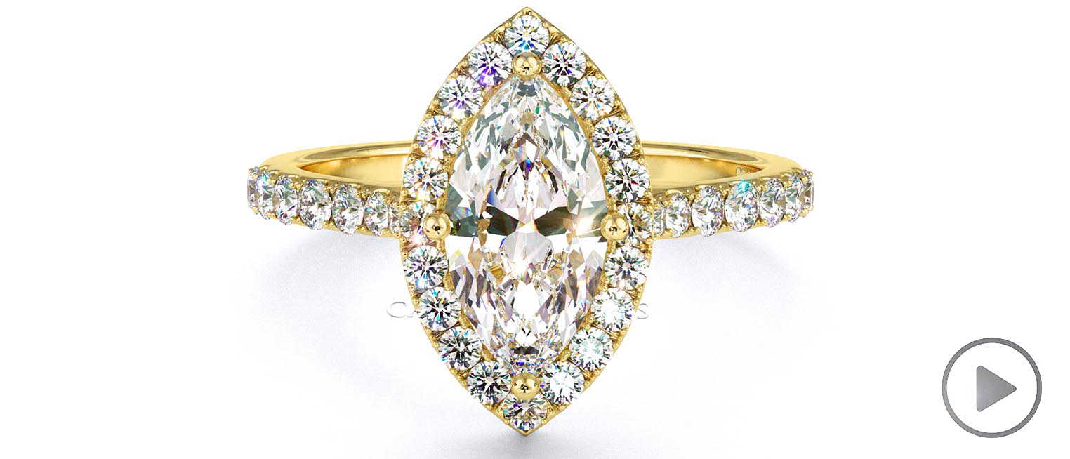 Moissanite Marquise Halo Side Stones Engagement Ring Yellow Gold top video
