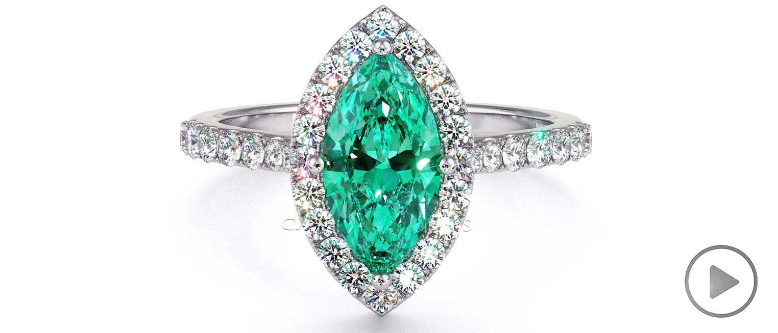 Emerald Marquise Halo Engagement Ring White Gold top video