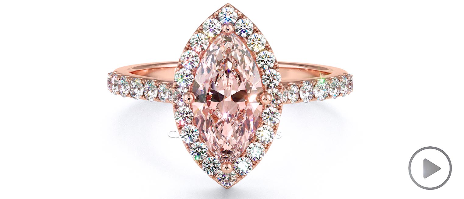 Morganite Halo Marquise Shaped Side Stone Engaement Ring Rose Gold top video