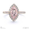 morganite halo marquise shaped side stone engaement ring rose gold with 18k rose gold metal and marquise shape diamond