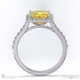 yellow lab grown diamond halo princess shaped side stone engaement ring white gold with 18k white gold metal and princess shape diamond