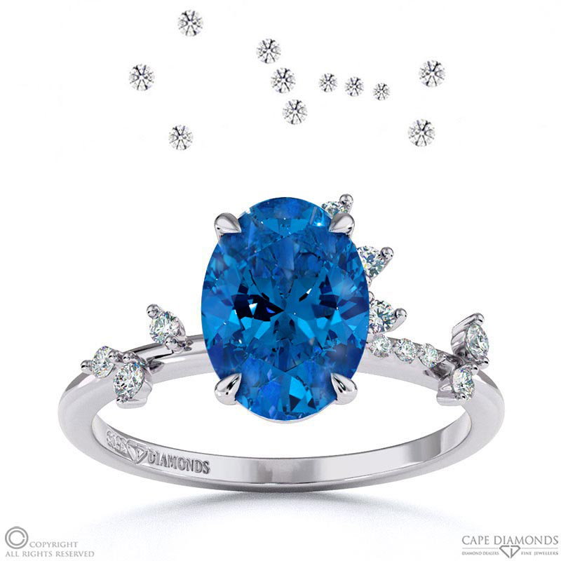 Orion Star Sapphire Onal Engagement Ring White Gold