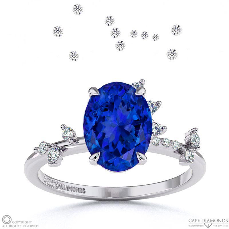 Orion Star Tanzanite Onal Engagement Ring White Gold