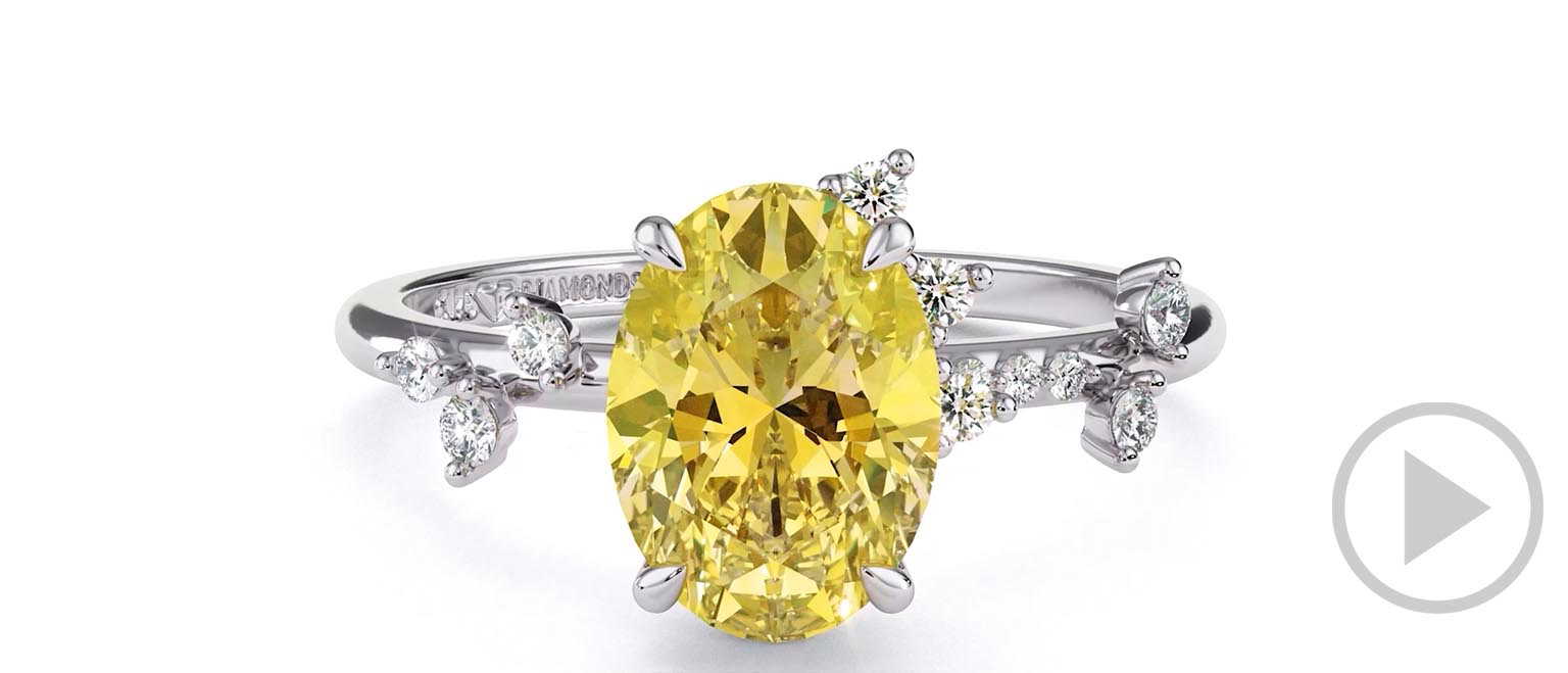 Orion Star Yellow Lab Grown Diamond Onal Engagement Ring White Gold top video