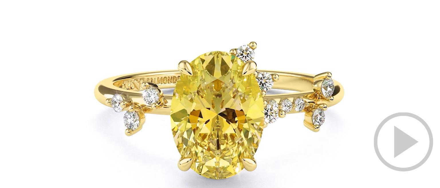 Orion Star Yellow Lab Grown Diamond Onal Engagement Ring Yellow Gold top video