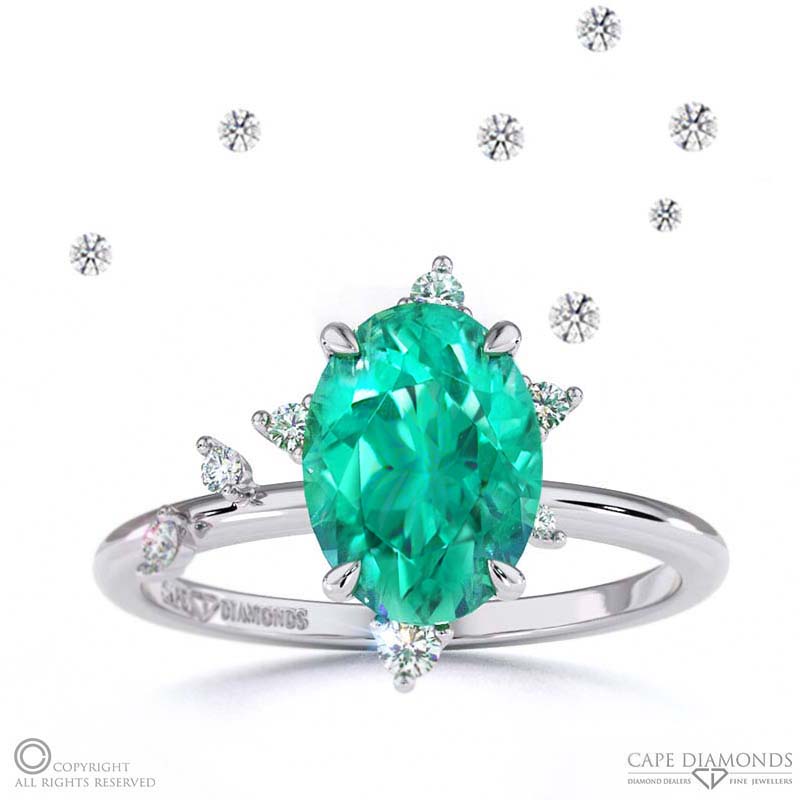 Southern Cross Star Emerald Celestial Oval Engagement Ring White Gold