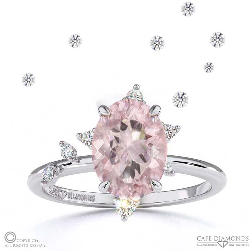 Southern Cross Star Morganite Celestial Oval Engagement Ring White Gold