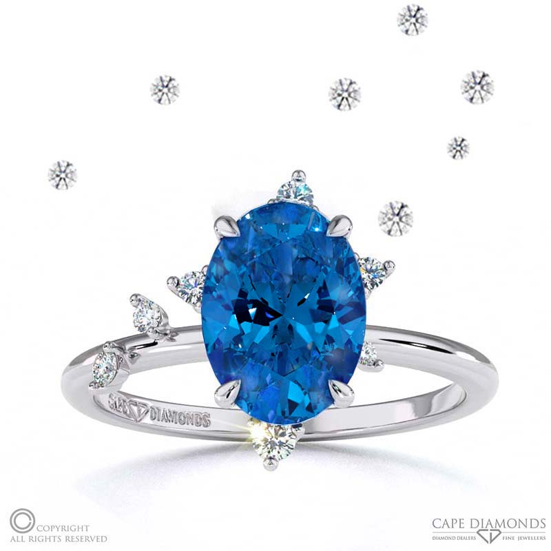 Southern Cross Star Sapphire Celestial Oval Engagement Ring White Gold