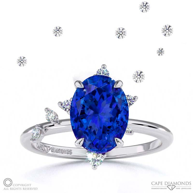 Southern Cross Star Tanzanite Celestial Oval Engagement Ring White Gold