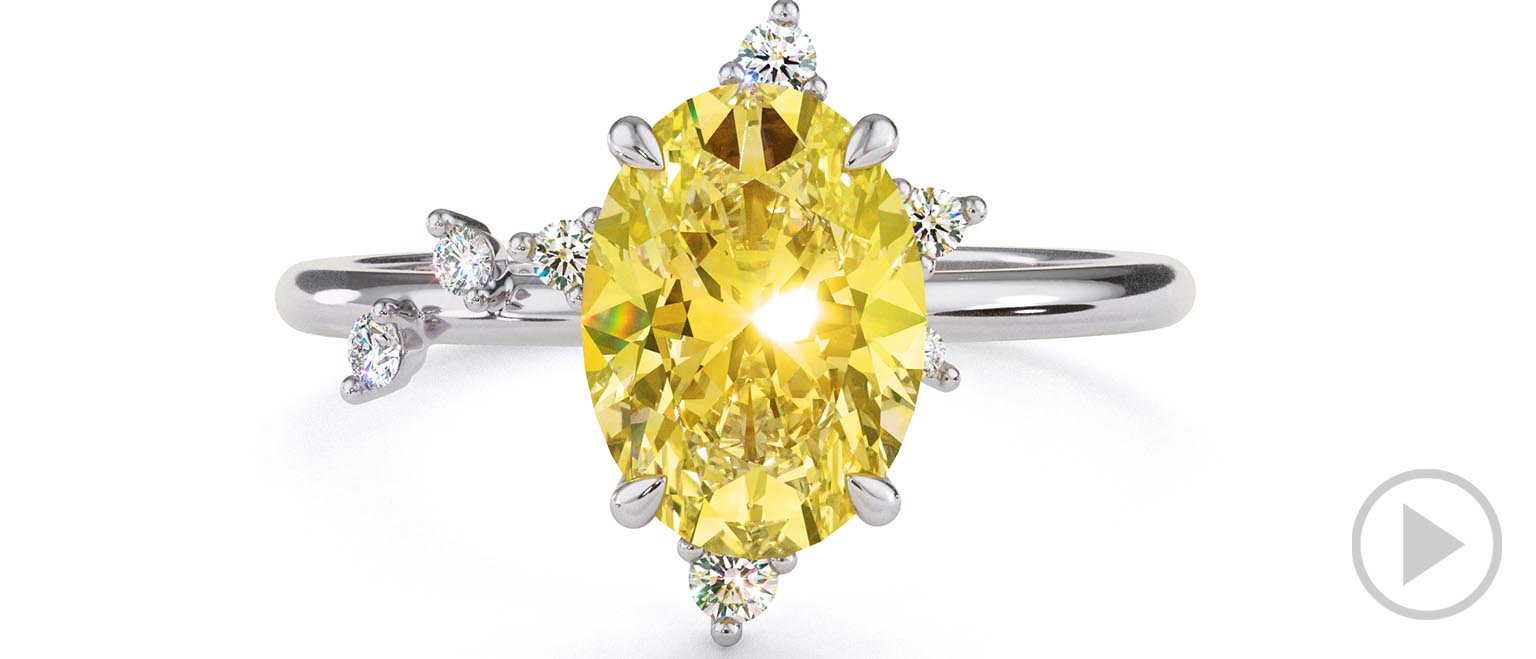 Southern Cross Star Yellow Natural Diamond Celestial Oval Engagement Ring White Gold top video