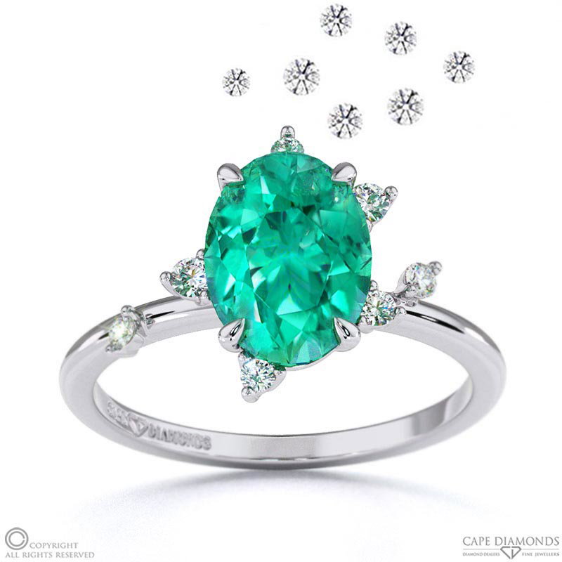 Pleiades Star Emerald Oval Engagement Ring White Gold