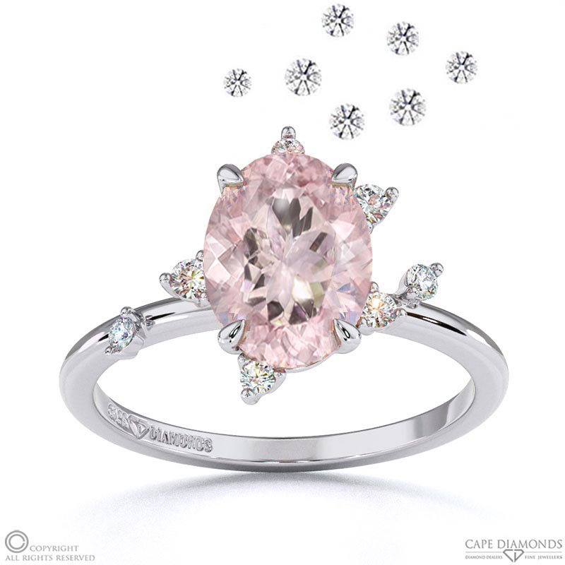 Pleiades Star Morganite Oval Engagement Ring White Gold