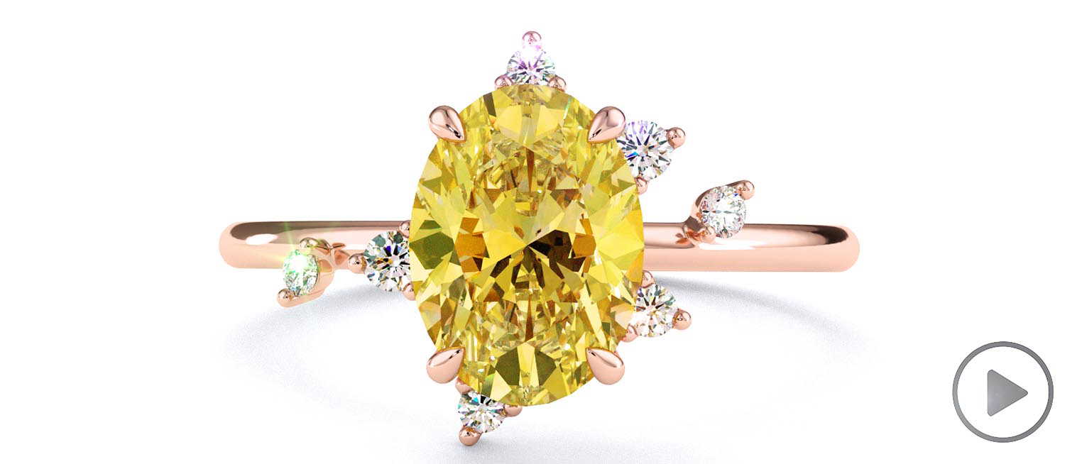 Pleiades Star Yellow Lab Grown Diamond Oval Engagement Ring Rose Gold top video
