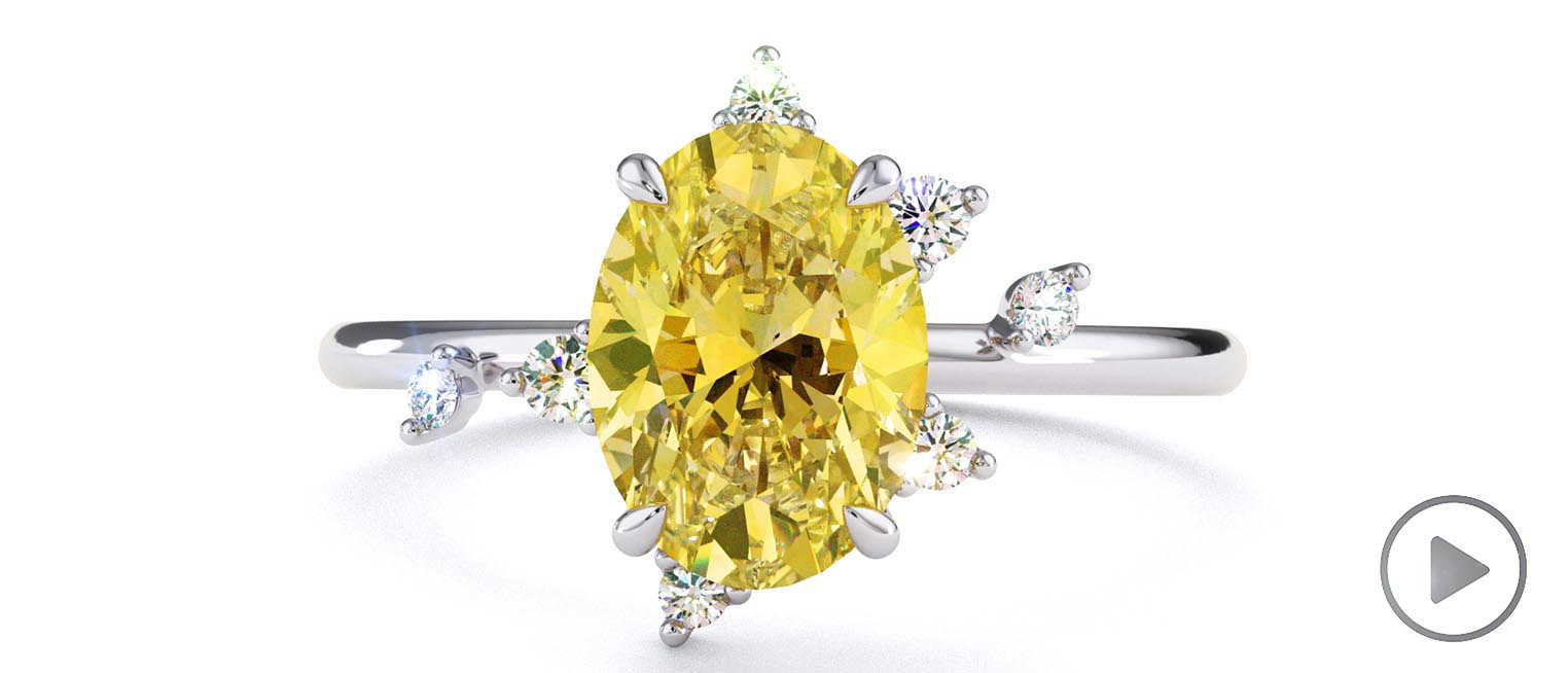 Pleiades Star Yellow Lab Grown Diamond Oval Engagement Ring White Gold top video