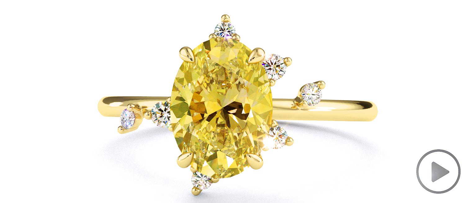 Pleiades Star Yellow Lab Grown Diamond Oval Engagement Ring Yellow Gold top video