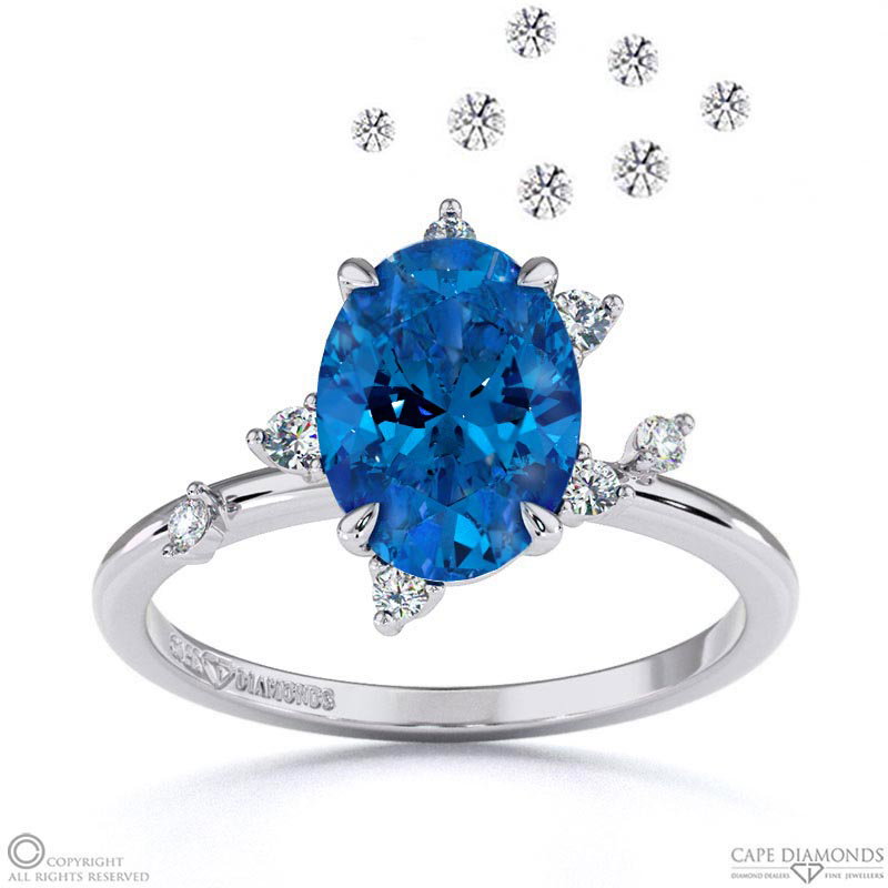 Pleiades Star Sapphire Oval Engagement Ring White Gold