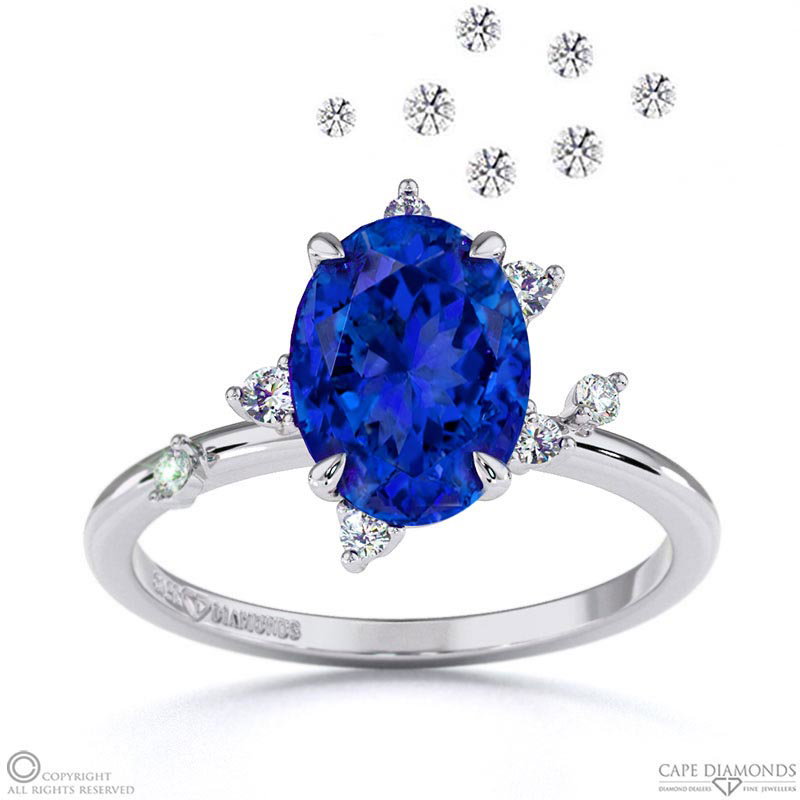 Pleiades Star Tanzanite Oval Engagement Ring White Gold