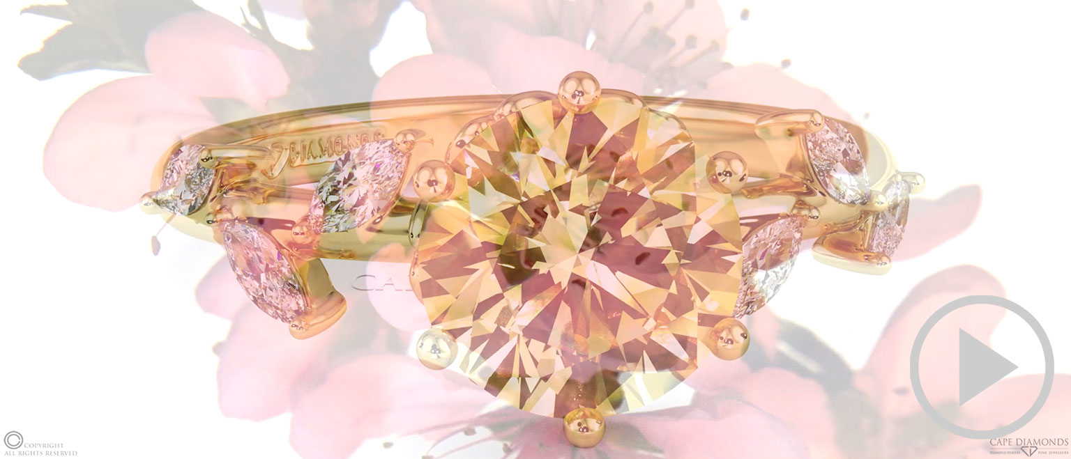 Cherry Blossom Yellow Lab Grown Diamond Side Stone Engagement Ring Yellow Gold top video