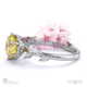 cherry blossom yellow lab grown diamond side stone engagement ring white gold with 9k white gold metal and round shape diamond