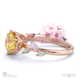 cherry blossom yellow lab grown diamond side stone engagement ring rose gold with 9k rose gold metal and round shape diamond
