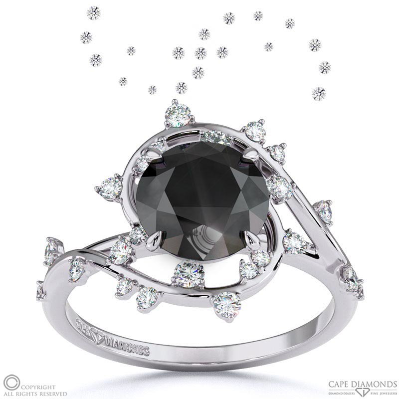 Milky Way Star Black Lab Grown Diamond Round Engagement Ring White Gold
