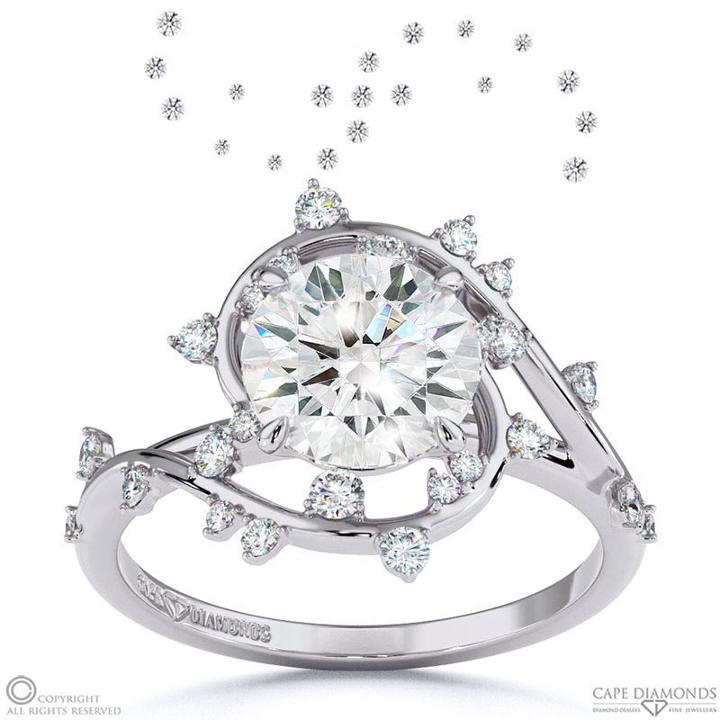 Milky Way Star Natural Diamond Round Engagement Ring White Gold