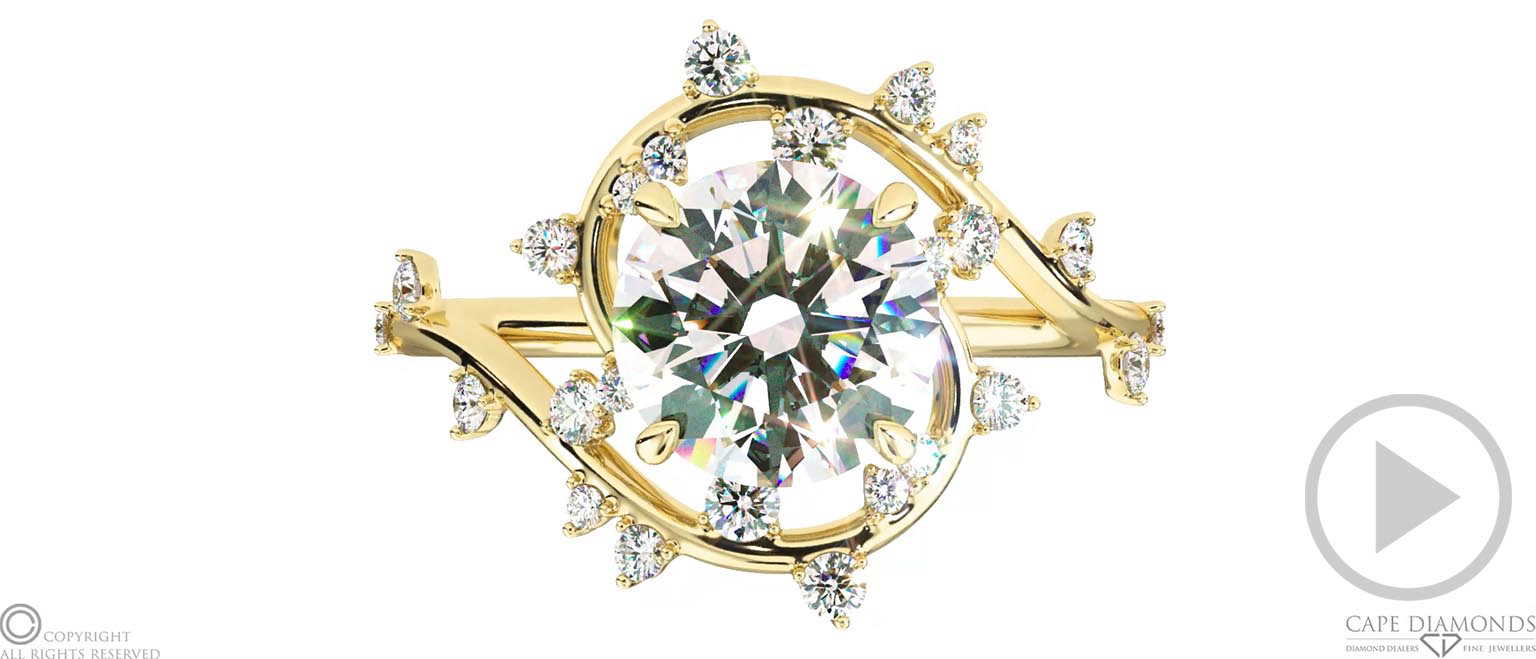 Milky Way Star Natural Diamond Round Engagement Ring Yellow Gold top video