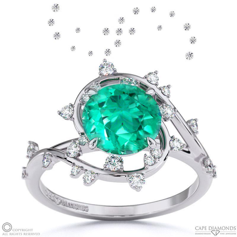 Milky Way Star Tourmaline Round Engagement Ring White Gold