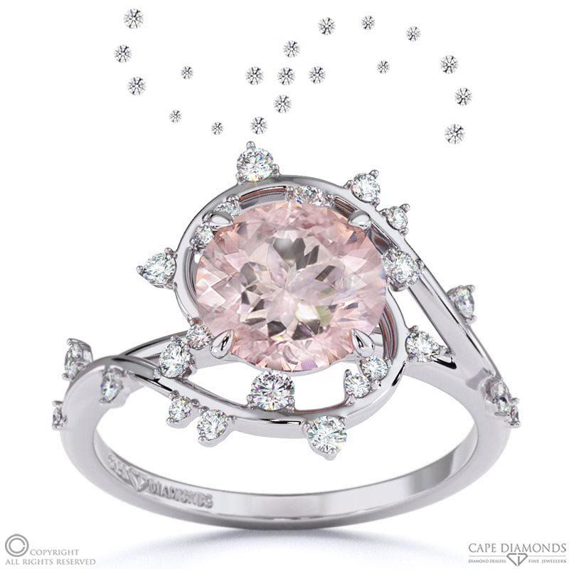 Milky Way Star Morganite Round Engagement Ring White Gold