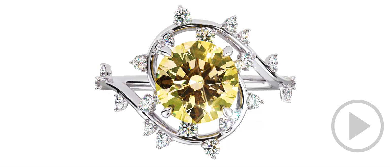 Milky Way Star Yellow Lab Grown Diamond Round Engagement Ring White Gold top video