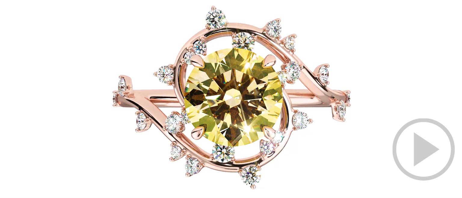 Milky Way Star Yellow Lab Grown Diamond Round Engagement Ring Rose Gold top video