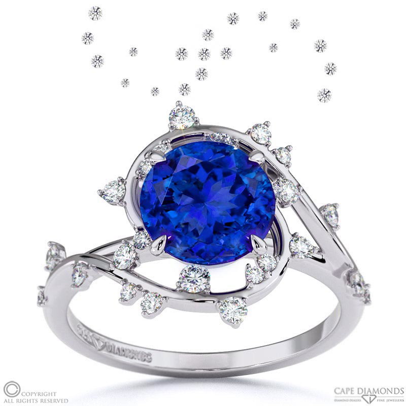 Milky Way Star Tanzanite Round Engagement Ring White Gold