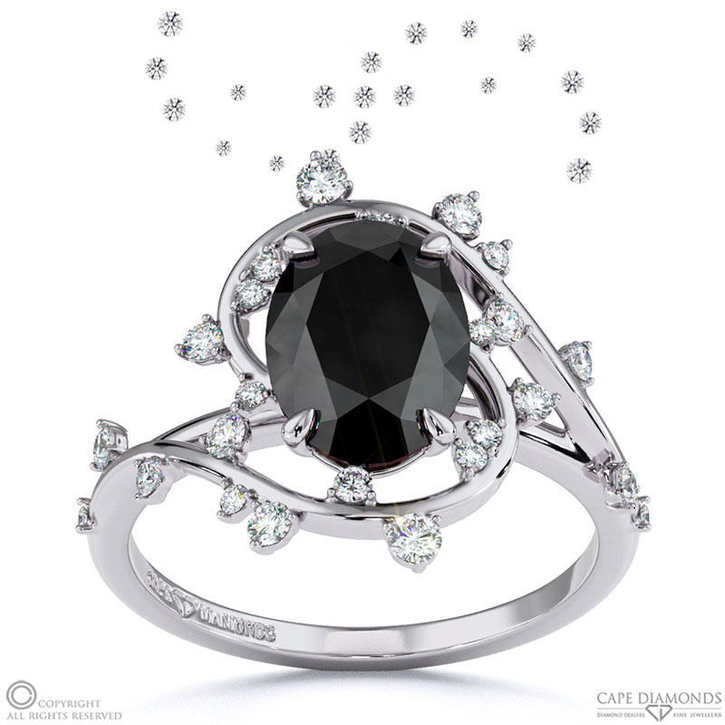Milky Way Star Black Lab Grown Diamond Oval Engagement Ring White Gold