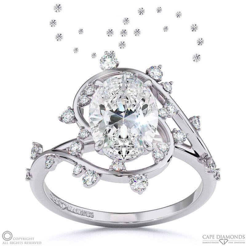 Milky Way Star Natural Diamond Oval Engagement Ring White Gold