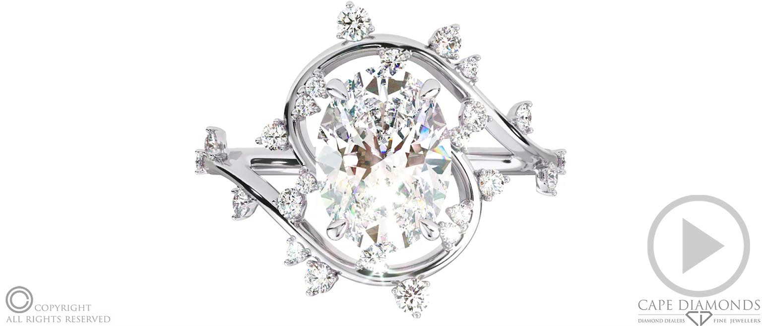 Milky Way Star Natural Diamond Oval Engagement Ring Platinum top video