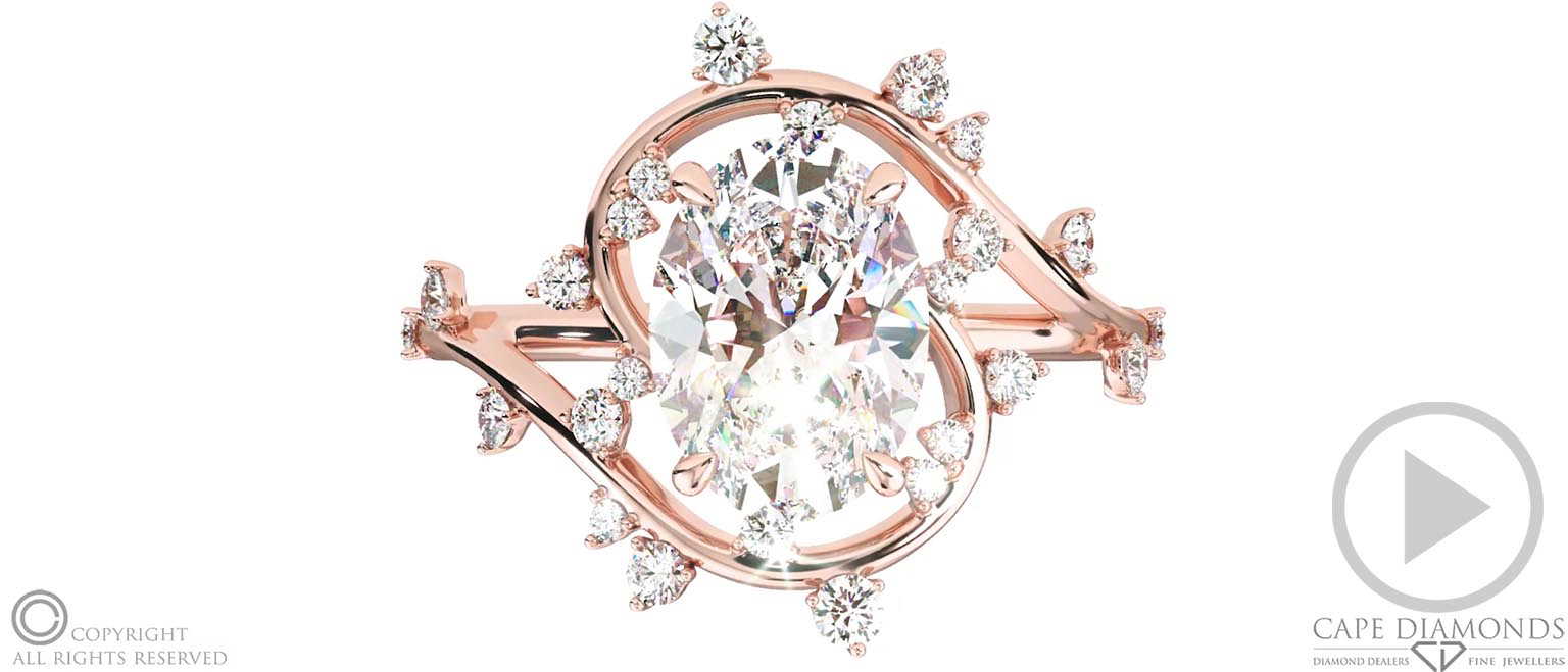 Milky Way Star Natural Diamond Oval Engagement Ring Rose Gold top video