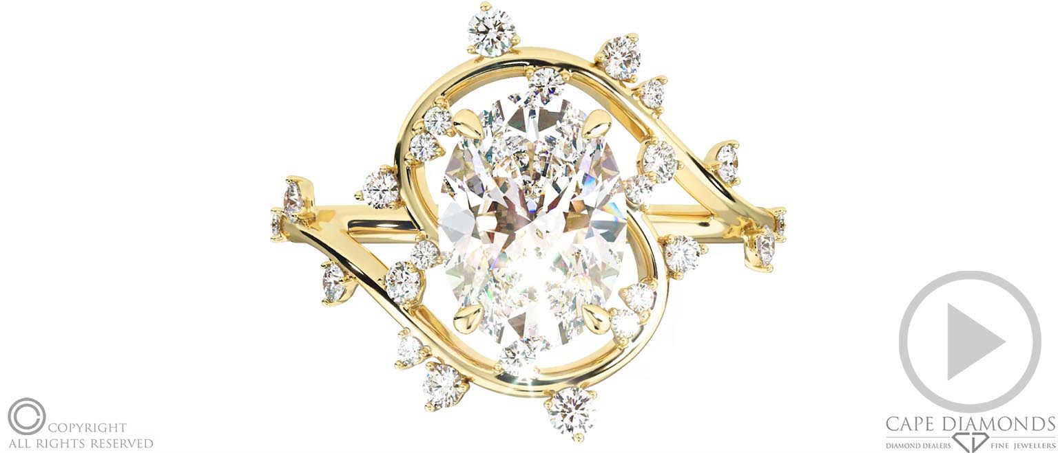 Milky Way Star Lab Grown Diamond Oval Engagement Ring Yellow Gold top video