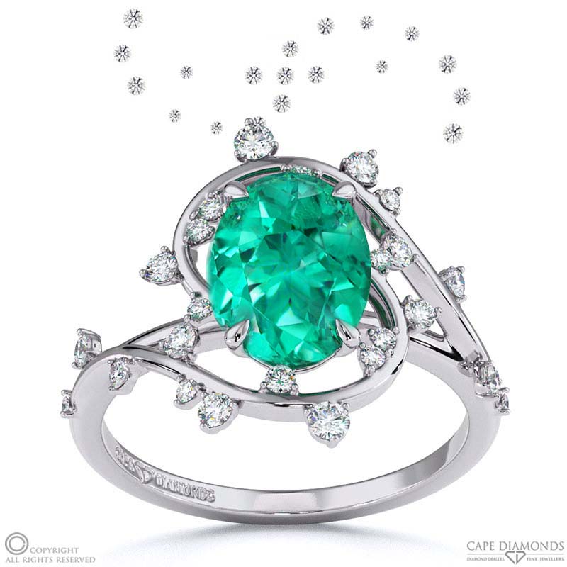 Milky Way Star Tourmaline Oval Engagement Ring White Gold