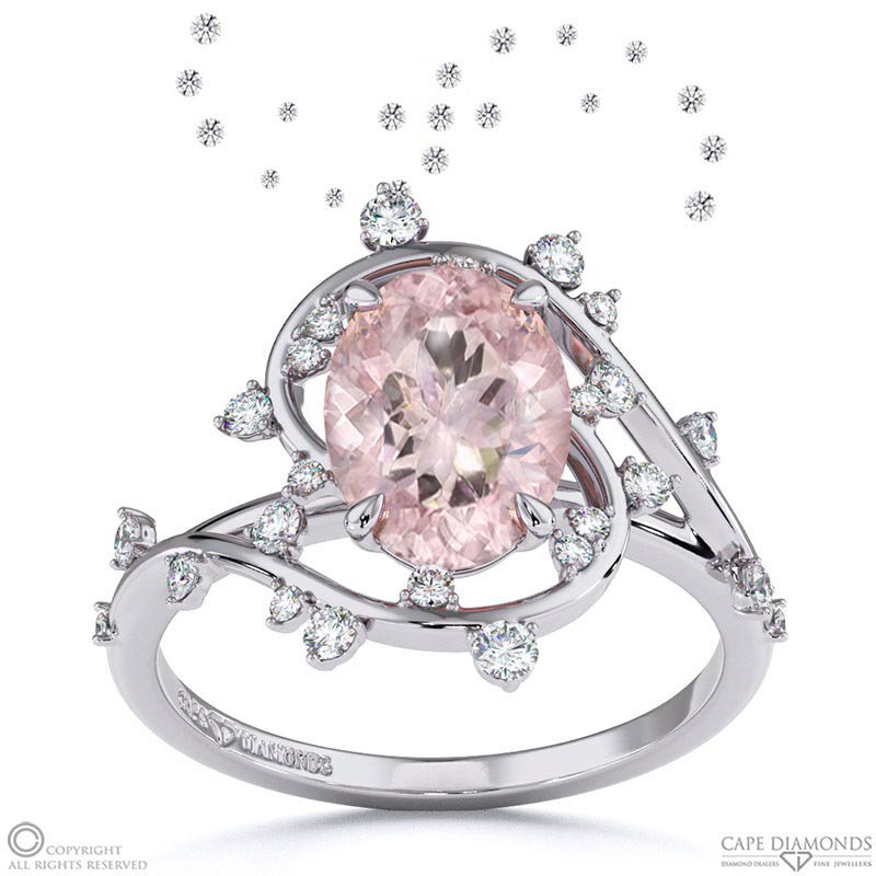 Milky Way Star Morganite Oval Engagement Ring White Gold
