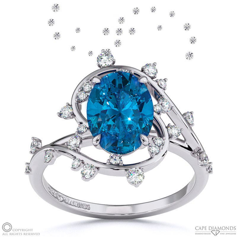 Milky Way Star Sapphire Oval Engagement Ring White Gold