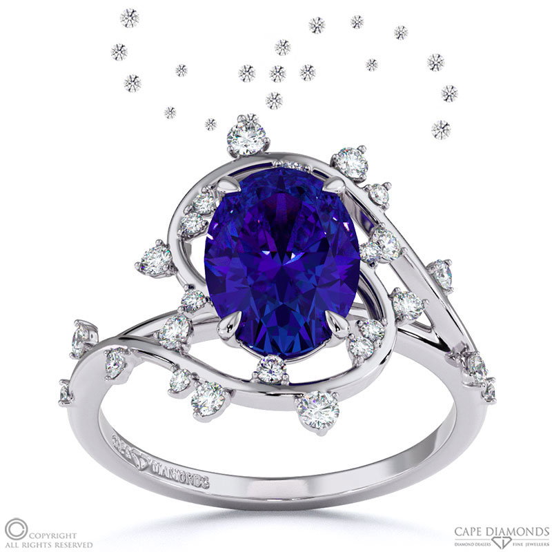 Milky Way Star Tanzanite Oval Engagement Ring White Gold