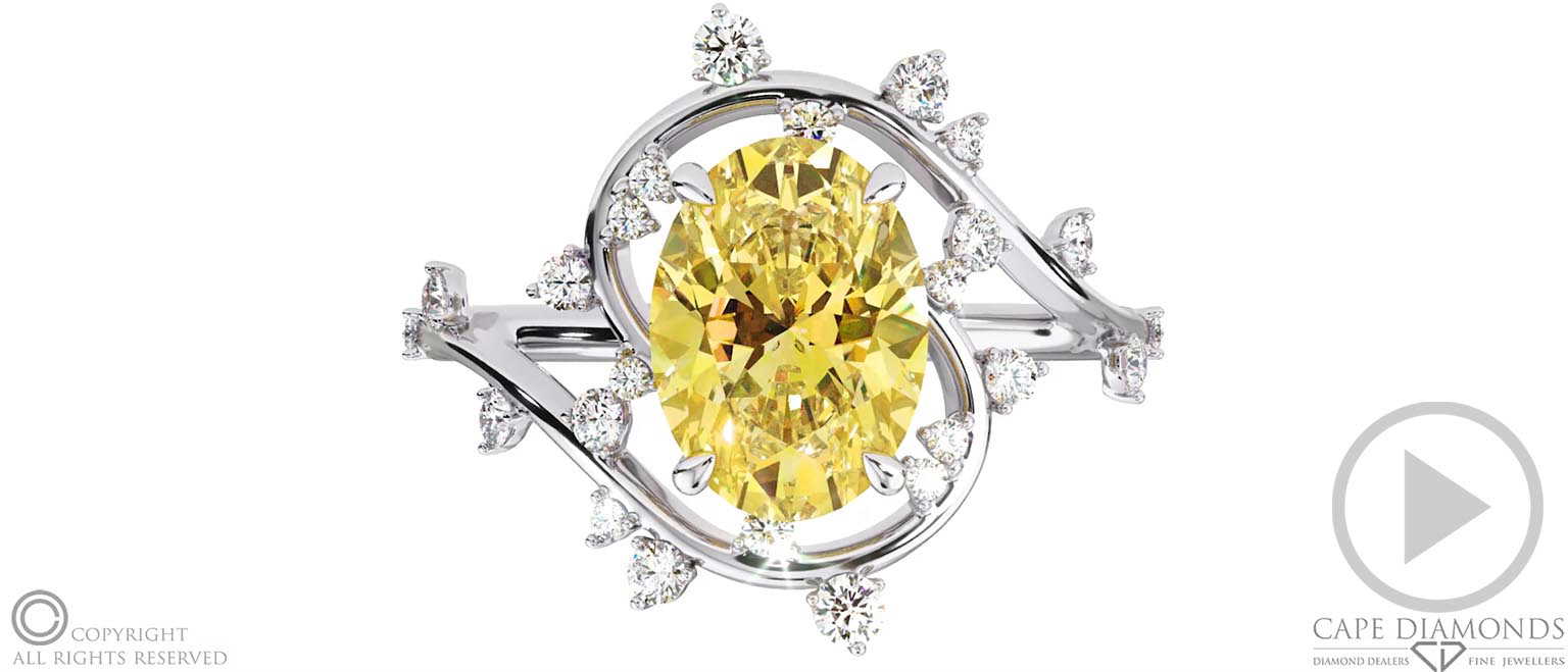 Milky Way Star Yellow Natural Diamond Oval Engagement Ring White Gold top video
